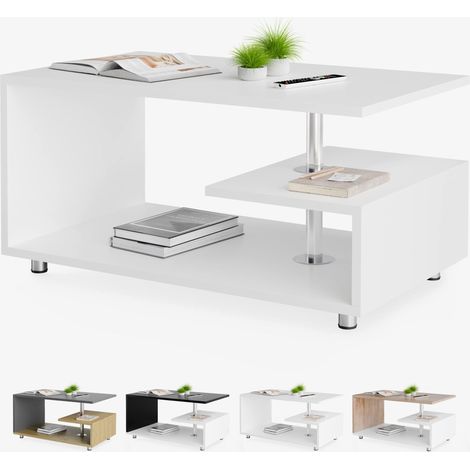 CASARIA® Table basse design 95x55x50cm Table de salon rectangulaire moderne 50kg avec plusieurs niveaux de rangement Blanc (1/5)