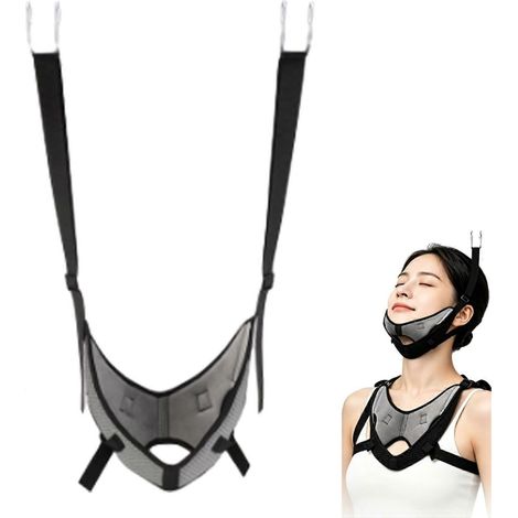 Support de cou ajustable ergonomique rembourré, repose-menton, sangle confort, compact portable pour exercices de traction - gris (1/5)