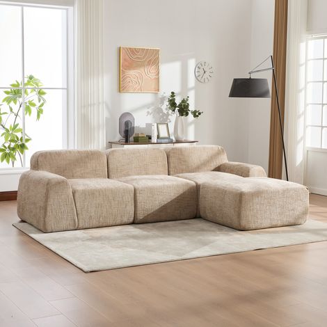 Canapé modulable compressé kaki clair en tissu chenille, mousse haute résilience 30D, base antidérapante, facile à déplacer