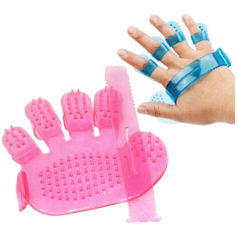 Pair Brosse de bain pour animaux de compagnie, brosse à cinq doigts de gant de paume, toilettage pour chat et chien, fournitures de bain pour animaux de compagnie, rose