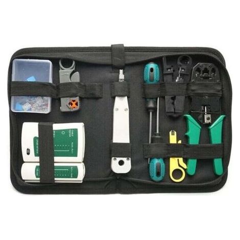 14 pcs Portable Ethernet Réseau Matériel Sac Outil Réseau LAN Câble Pince À Sertir Outils Kit Réseau Réparation Outil Ensemble Double Usage Réseau Câbles Testeur,de dyk.Trywise (1/4)