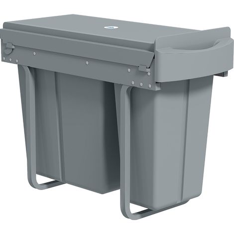 Poubelle de cuisine coulissante sous plan, 30 L avec 2 bacs amovibles, couvercle anti-odeur, poignée, structure métal gris - CHICFURN (1/5)