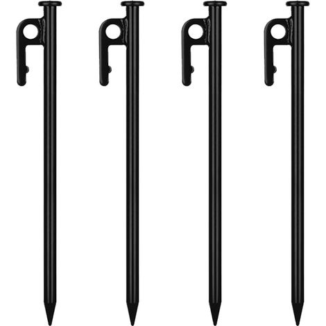 Juego de 4 estacas de acero de 30 cm, negras, para tiendas de campaña y toldos. (1/5)