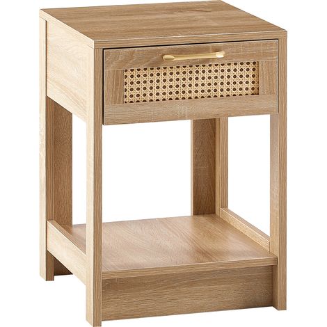 Tavolino da salotto in rattan con cassetto, comodino moderno in MDF colore naturale 55 x 40 x 40 cm (1/5)