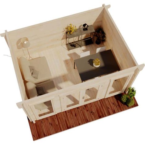 Alpholz Gartenhaus Atrium-F Gartenhaus aus Holz, Holzhaus mit 70 mm Wandstärke, Blockbohlenhaus mit Montagematerial (1/2)