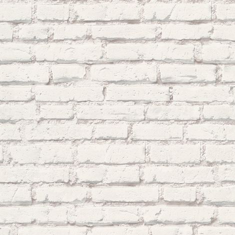 Papier peint vintage brique pour couloir | Papier peint uni blanc à motif pierre | Tapisserie imitation brique blanche - 10,05 x 0,53 m (1/5)