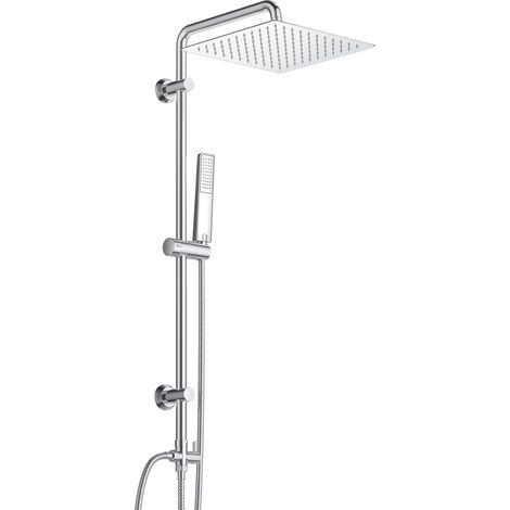 Colonne de Douche en Acier inoxydable sans Mitigeur, Ensemble de Douche Pluie Mural avec Douchette Salle de Bain et Pommeau Douche 25x25 cm Chromé (1/5)