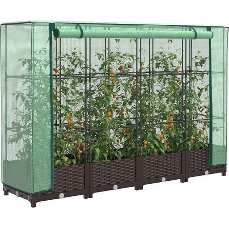 Hochbeet mit Gewächshaus-Aufsatz Rattan-Optik 160x40x123 cm