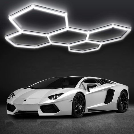 Luminaire de Garage à LED nid d'abeille 5-Hex, 192W 6500K Plafonnier d'Atelier LED Déformable Hexagon Garage Lumière LED Garage, Atelier, Entrepôt, Sous-Sol, Salle de Sport (5-Hex) (1/5)