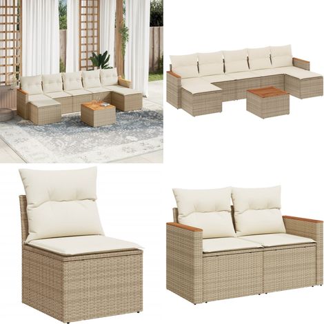 Salon de jardin avec coussins 8 pcs beige résine tressée - Ensemble Salon De Jardin - Mobilier Extérieur - Jardin Design - Chaise Lounge - Set Salon - Home & Living (1/5)