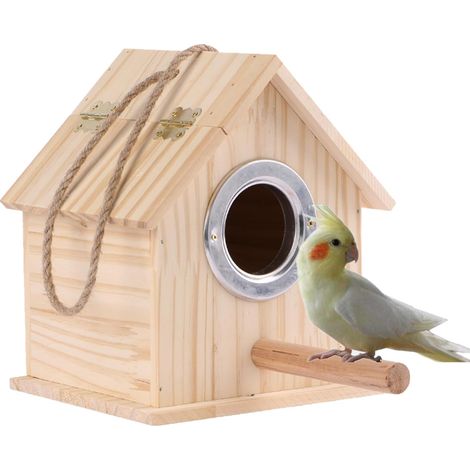 Cockatiel Nest Box, Parakeet Nest Warm Box, Bird Nesting Breeding Box, Parrot Wood House Nesting Box, Parrotlets Budgie Mating Box, Aviary Cage Box for Lovebirds, Cockatiel, with Birds Stand Perch (1/5)