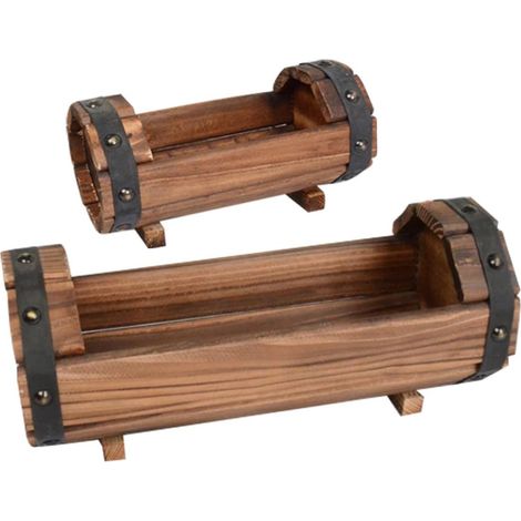 2 Pièces Set de Pots de Fleurs Carbonisé Anticorrosion Demi Tonneau Conteneurs Rustiques pour Plantes Dintérieur et Extérieur Ensemble Petit et Grand pour Décoration Naturelle (1/5)