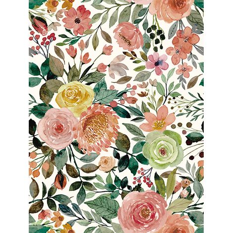 Papier peint floral à décoller et à coller, décoration murale florale impressionniste rose (10 m x 45 cm) (1/5)