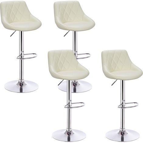 WOLTU lot de 4 Tabouret de bar avec repose-pieds, hauteur réglable, en similicuir, siège bien rembourré, Crème (1/4)