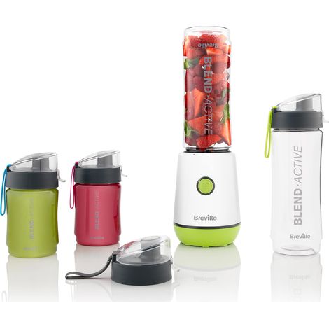 Breville Blend Active Personal Blender & Smoothie Maker  350 W  Confezione famiglia  4 flaconi attivi portatili (300 ml  600 ml)  coperchi a prova di perdite  Bianco e verde [VBL252] (1/5)