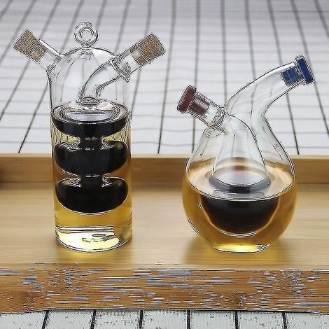Doppelwandige Flasche für Soßen, Öl und Essig, 2-in-1-Glasflasche für Würzmittel und Gewürze, luftdichte Vorratsgläser für die Küche, Ns2Style 2 (1/3)