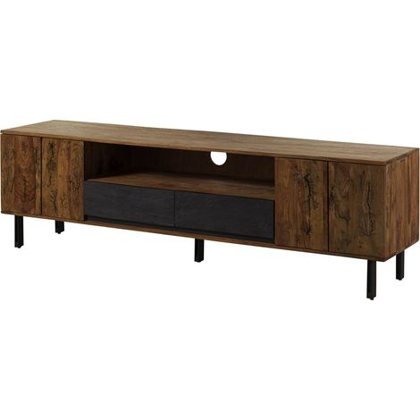 Meuble TV 205x45x60 en bois Sheesham naturel non traité LICHTENBERG 118 (1/4)