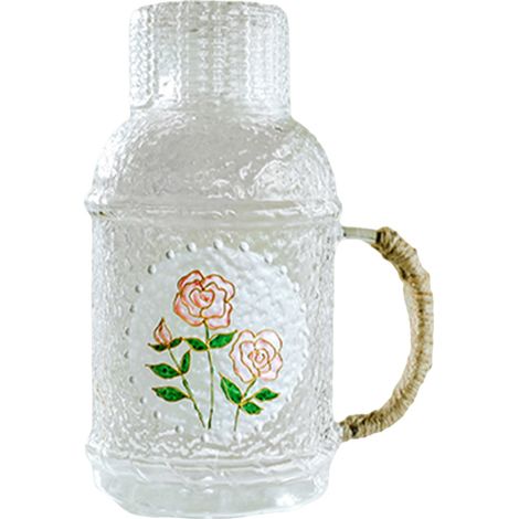 Pot d'eau froide avec couvercle amovible, poignée en rotin, pichet à thé glacé de grande capacité pour la maison, motif Rose (1/5)