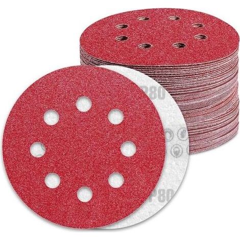 Disque abrasif 125mm grain 80 – Lot de 90 disques perforés – Pour ponceuse excentrique – Oxyde d'aluminium durable (1/5)