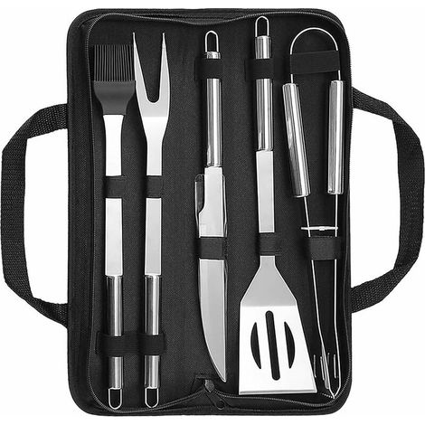 Ensemble barbecue portable 5 pièces en acier inoxydable, comprenant ustensiles et accessoires pour le jardin, les activités de plein air, la randonnée et les grillades.-AquaForge (1/5)