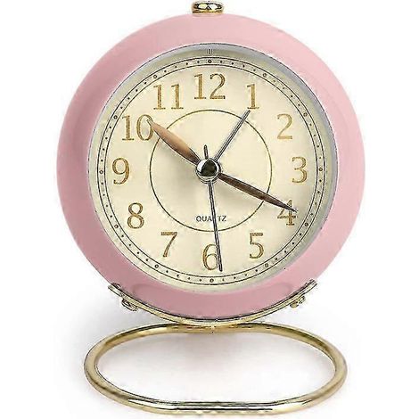 Réveil analogique silencieux avec lumière, sans tic-tac, alimenté par piles, style rétro, idéal pour les dormeurs agités, rose. (1/5)