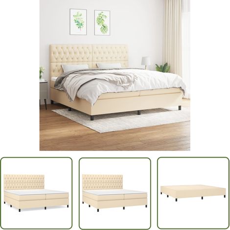 The Living Store Boxspringbett mit Matratze Creme 200x200 cm Stoff - Boxspringbett - Doppelbett - Cremefarbenes Bett - Bettrahmen - Matratze (1/5)