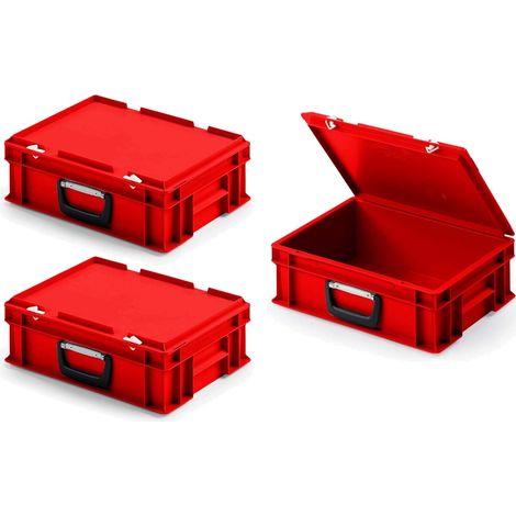 BRB Lot de 3 valises Euro en polypropylène avec poignée de transport, 400 x 300 x 130 mm, rouge (1/3)