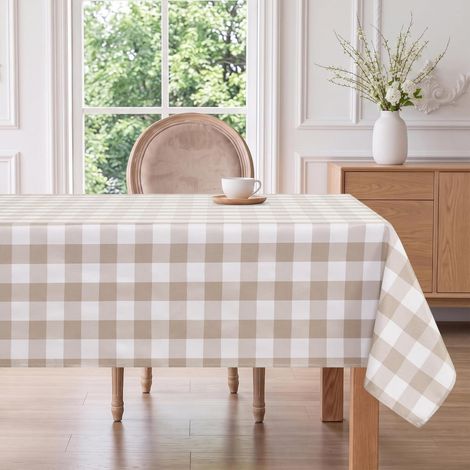 Tischdecke kariert 220x130 cm, wetterfest, abwaschbar, beige-weiß