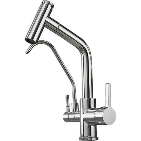 Robinet de Cuisine 3 Voies Laiton Douchette Extractible Eau Chaude Froide Purifiée Multifonction (1/4)