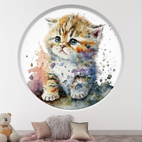 Stickers Trompe l'oeil Arche ronde Enfants - Chaton - Diamètre 30 cm (1/4)