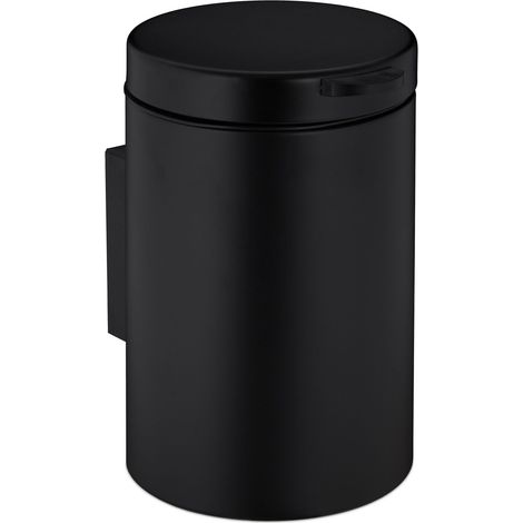 Relaxdays Bathroom Wall Bin, 5 Litres, Automatic Closure, Inner Container, Metal, Matte, Sanitary Waste, Round, Black (1/5)