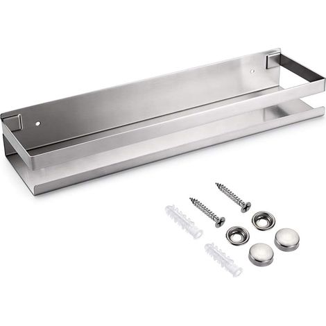 Étagère de rangement d'angle de salle de bain en acier inoxydable pour accessoires de salle de bain, étagères murales pour cuisine, salle de bain, salon, hôtel (40 cm, argenté) (1/5)
