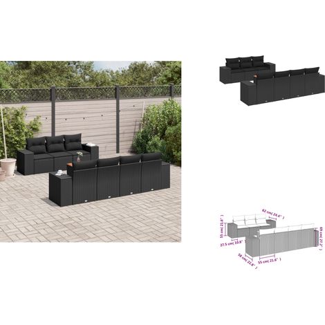 8-tlg. Garten-Sofagarnitur mit Kissen Schwarz Poly Rattan - Gartenmöbel - Outdoor Möbel - Rattan Gartenset - Lounge Set - Esstisch (1/3)