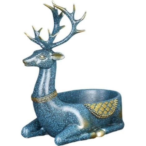 (Bleu)Statue de cerf, bol à bonbons, plateau de rangement de bureau, ornement pour bureau table salon entrée, Bleu (1/5)