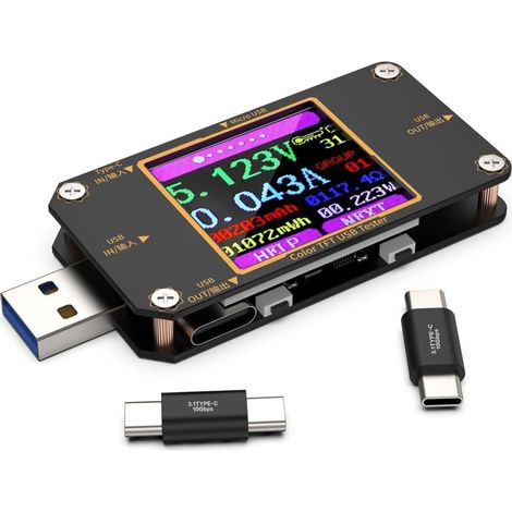 Testeur USB Power Multimètre USB C Meter de Courant et de Tension 4,5-24V 0-3,0A, Voltmetre Amperemetre Capacité Alimentation Wattmètre Chargeur Détecteur avec Connecteur de Type C (A3)