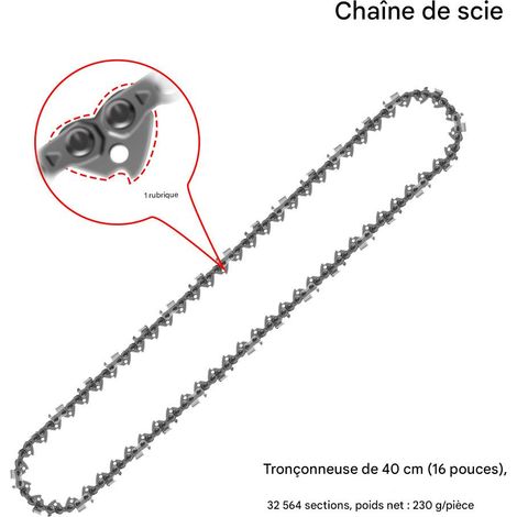Chaîne de Tronçonneuse à Essence 16 Pouces .325, 64 Maillons, 32 Dents, Coupe Rectangulaire (1/5)