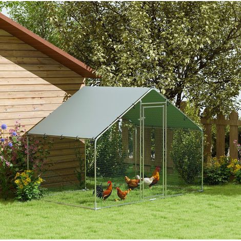Recinto esterno per galline 300 x 170 x 190 cm con tetto impermeabile anti-UV, acciaio zincato (1/5)