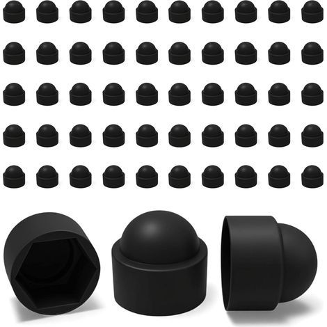 50 M6-Mutternkappen – 10-mm-Schlüsselweite – Muttern- und Schraubenschutz – Robuste schwarze Kunststoffkappen – Dekorative Schraubenabdeckungen, Rostschutz und sauberes Finish – DIY (1/5)