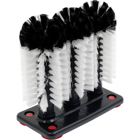 Brosse de nettoyage pour vitres, avec 3 têtes de brosse et une base à ventouse, adaptée aux éviers de bar et de cuisine. Outils ménagers (1/4)