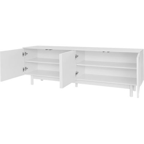 ELVMI Meuble TV avec 4 Portes et Étagères Réglables, Ouverture Push to Open, pour Salon, en Panneaux de Particules, 175 × 38 × 56 cm, Blanc (1/5)