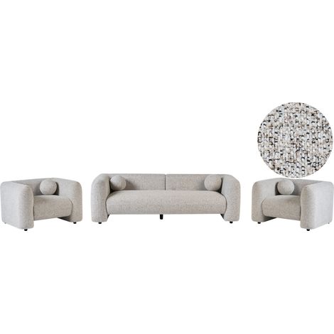 Conjunto de sala de estar 5 plazas de tela texturizada sofá 2 sillones moderno cojines adicionales beige Leiren (1/5)