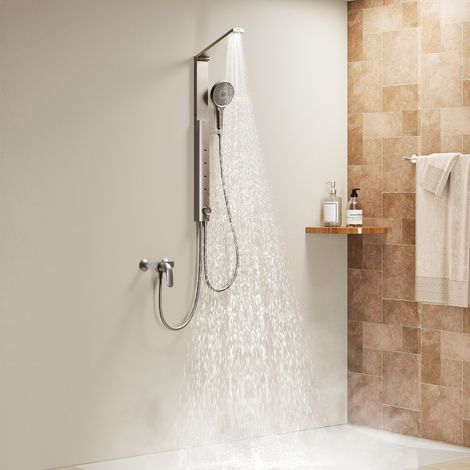 HOROW Regendusche Set Grau, Duschset Duschsystem mit 4 Massage-Modi, Klappbares Duschset, Höhenverstellbar, ohne Armatur, passt auch für Badewannen