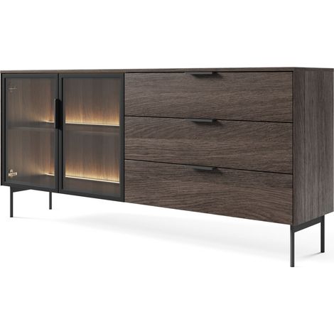 Selsey Lumi - Sideboard 2-türig mit Glasfronten, 3 Schubladen und LED, Eiche Dunin, 181 cm (1/5)