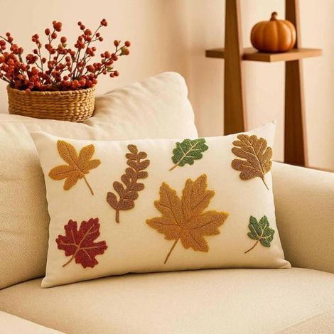1PCS Housse de coussin, motif feuille d'érable, lin décoratif, pour canapé, intérieur et extérieur (1/3)