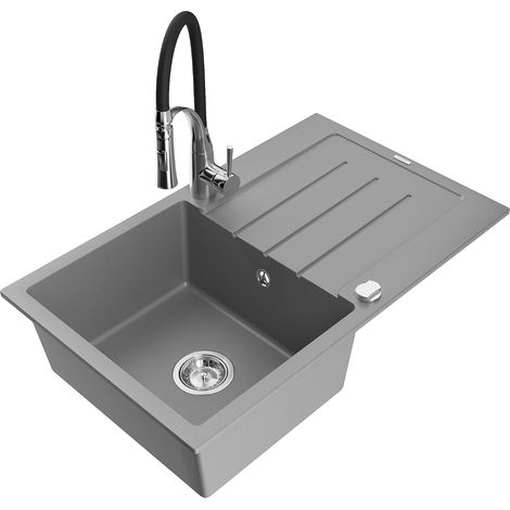 Mexen Bruno fregadero de granito de 1 seno con escurridor y grifo de cocina Aster, gris - 6513-71-73450-07 (1/5)