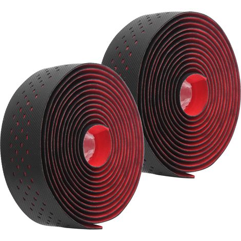 Ruban de Guidon Antidérapant pour Vélo de Route - 1 Paire Style Perforé (Noir et Rouge) (1/5)
