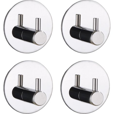 TAISHENGDA Lot de 4 Crochets Muraux Adhésifs en Acier Inoxydable – Sans Perçage, Design Rond, Noir Brillant