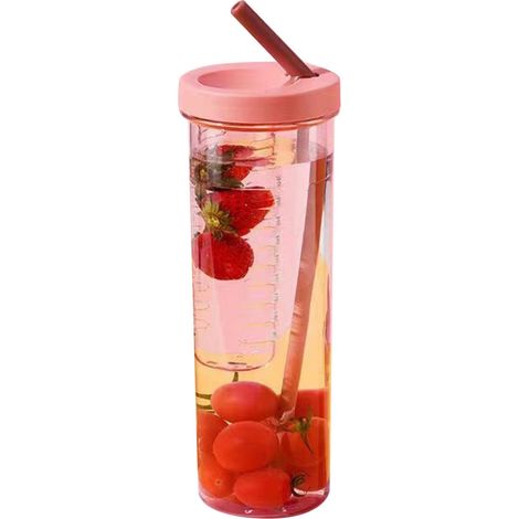 700-ml-Trinkbecher in Rosa mit Strohhalm, tragbare, durchsichtige Kunststoff-Wasserflasche für Saft (1/5)
