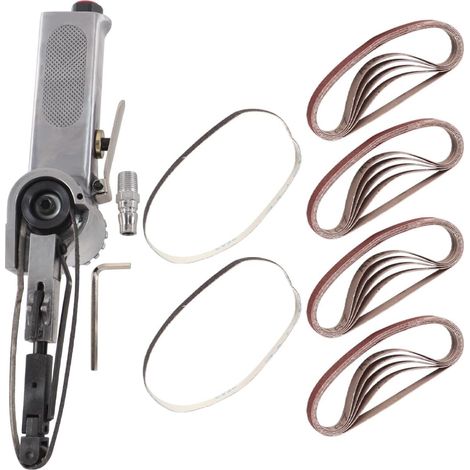 Ponceuse à Bande pneumatique, Ponceuse à Doigt, poignée rotative à 360°, 10 mm x 330 mm, avec 25 Bandes abrasives pour Le meulage et Le Polissage (1/5)