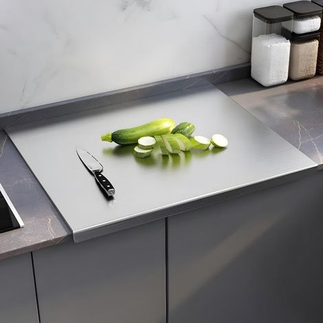 Planche à découper inox 40x30 cm, grande, robuste, pour cuisine, restaurant, bar. Hygiénique, anti-rayures, facile à nettoyer, idéale pour découpe viande, légumes et pain. (1/5)